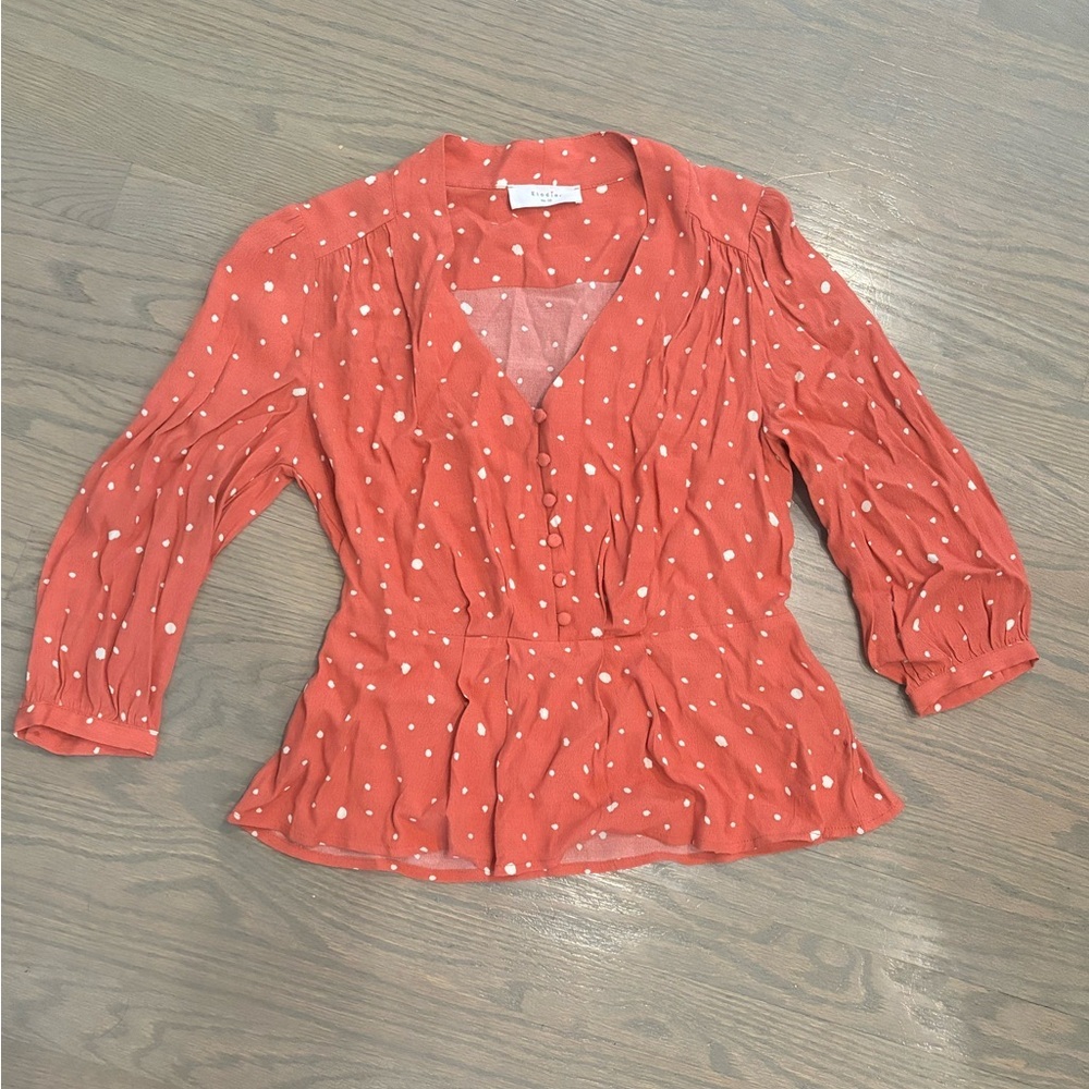 Elodie coral polka dot blouse top women’s size XS nwot